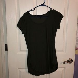 Short sleeved olive green shirt.